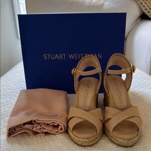 Stuart Weitzman Tan Suede Wedges with Ankle Strap